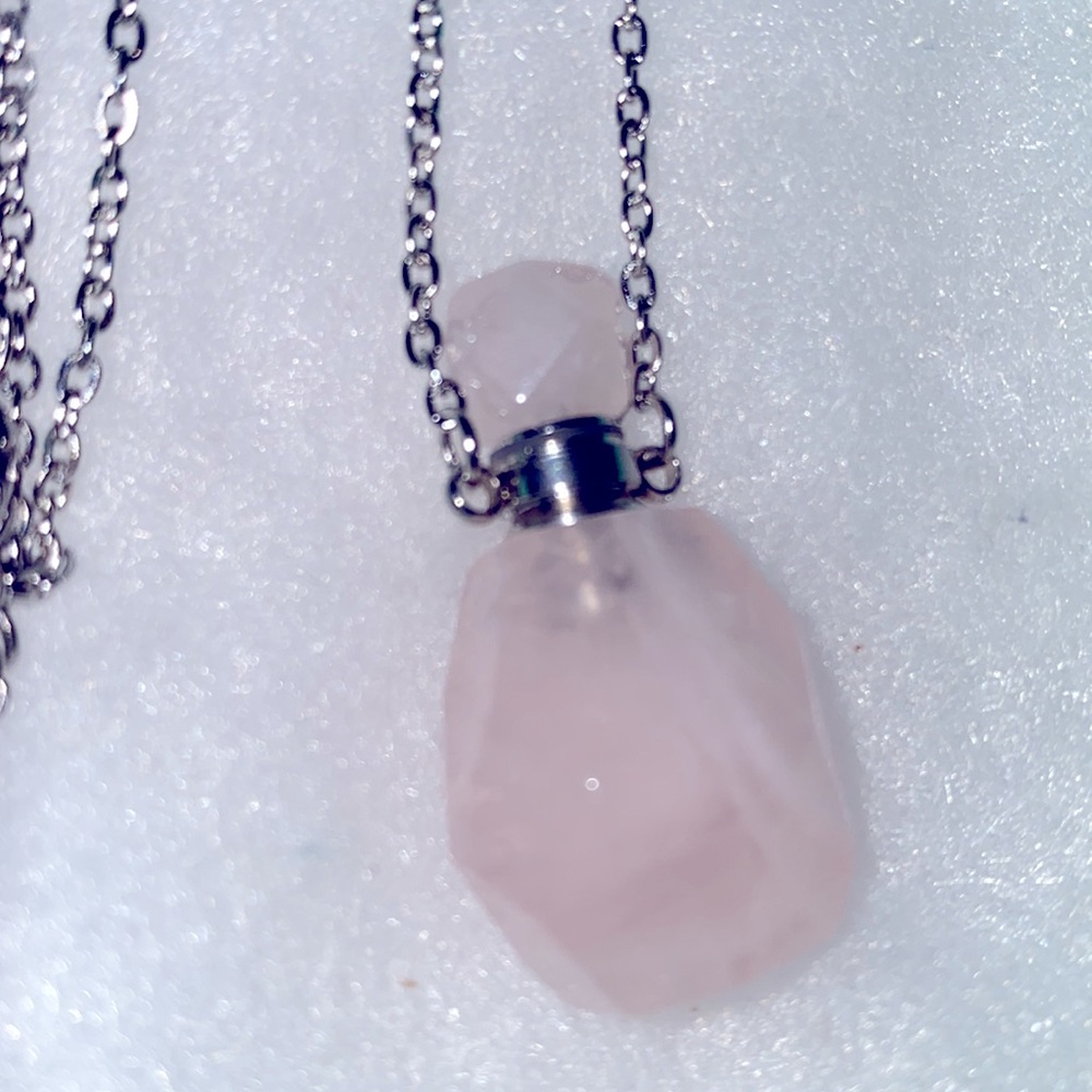 COPY - Natural Rose Quartz Perfume Bottle Sterling Silver Necklace 16” - Picture 5 of 8